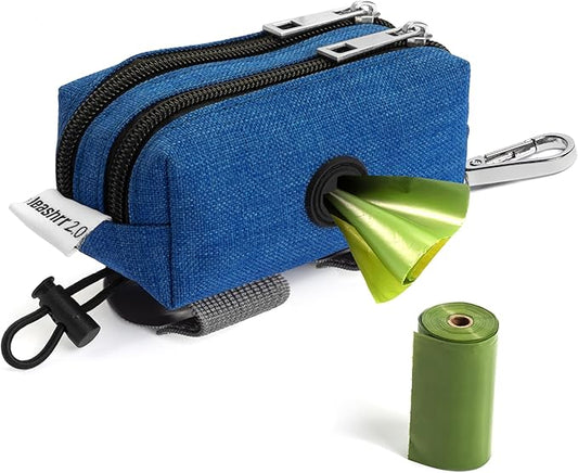 Dog Poop Bag Holder for Leashes - Dog Poop Bag Dispenser and Treat Holder with 2 Waterproof Pouches for Pet Waste Bags and Walking Accessories + 1 Free Roll - Leashrr 2.0 (Blue)-PawvioPets