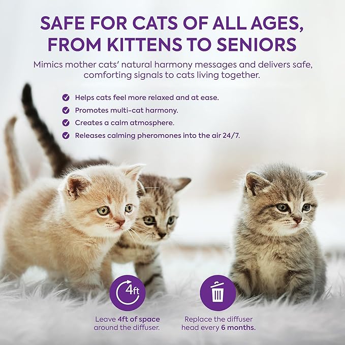 Cat Calming Diffuser Refills: Pheromone Refill for Cats, Long-Lasting 4-Month Supply, Compatible with Most Diffusers, 4 Pack (Light Purple)-PawvioPets