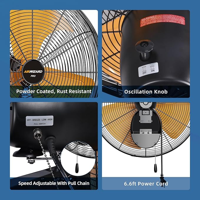 20 Inch Industrial Wall Mount Fan - 6000CFM High Velocity, Heavy Duty Metal Construction, 3 Speeds, Adjustable Tilt, Quiet Operation - Ideal for Garage, Shop, Commercial Use-PawvioPets
