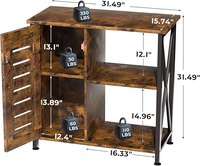 20-29 Gallon Fish Tank Stand, Aquarium Stand with Cabinet Accessories Storage, Heavy Duty Metal Frame, 31.49" L*15.74" W Tabletop, 330LBS Capacity, Rustic Brown PG07YGN-PawvioPets