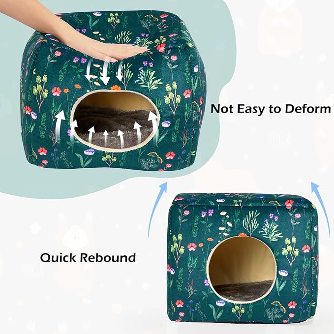 Bienbee Guinea Pig Hideout, Washable Guinea Pigs House Cozy Guinea Pigs Bed for Small Pet Bunny/Rabbit/Hamster/Chinchilla Guinea Pig Accessories Green Flowers-PawvioPets
