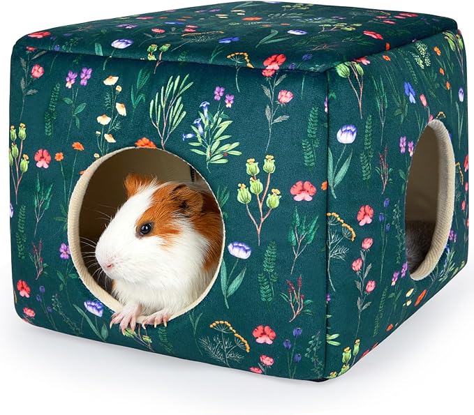 Bienbee Guinea Pig Hideout, Washable Guinea Pigs House Cozy Guinea Pigs Bed for Small Pet Bunny/Rabbit/Hamster/Chinchilla Guinea Pig Accessories Green Flowers-PawvioPets