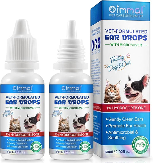 Dog Cat Ear Infection Treatment Drops, Pets Ear Cleaning Drops with 1% Hydrocortisone for Dog & Cats Yeast Infection, Itchy Ear Relief, Pet Ear Care Supplies for Dogs & Cats -2fl oz(2PCS)-PawvioPets