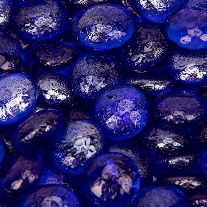 18 LB Fire Glass Beads Fireglass Drops for Gas Fire Pit Fireplace Cobalt Blue Luster Reflective Decorative Glass Gems Rocks Pebbles Stone for Vase Fillers Aquarium Fish Tank Decoration (Cobalt Blue)-PawvioPets