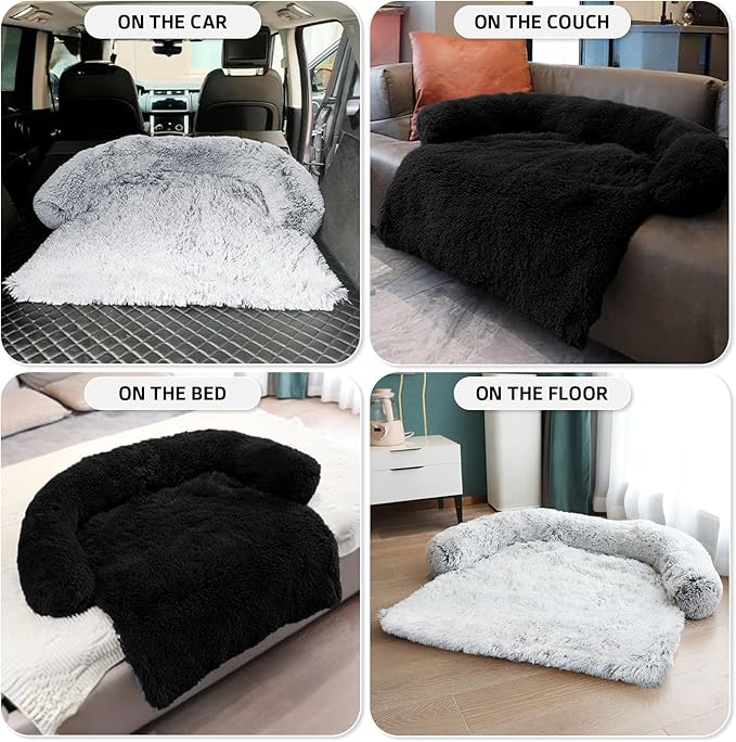 GGIB Calming Dog Bed Fluffy Plush Dog Mat for Furniture Protector with Removable Washable Cover for Large Medium Small Dogs and Cats (Medium, Black)-PawvioPets
