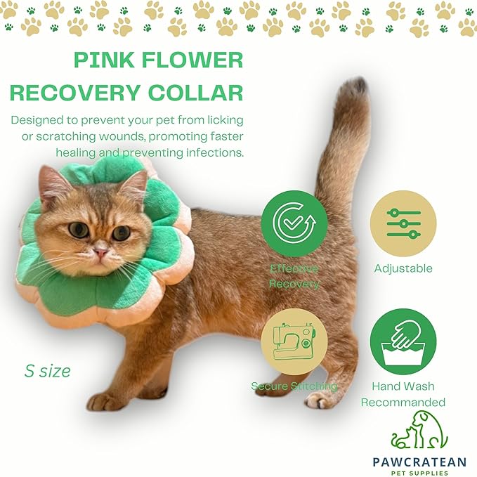 Adjustable Comfy Flower Style Elizabeth Collar for Cats Puppies Soft Recovery Cone Pet Protective Neck Collar (Green, Samll)-PawvioPets