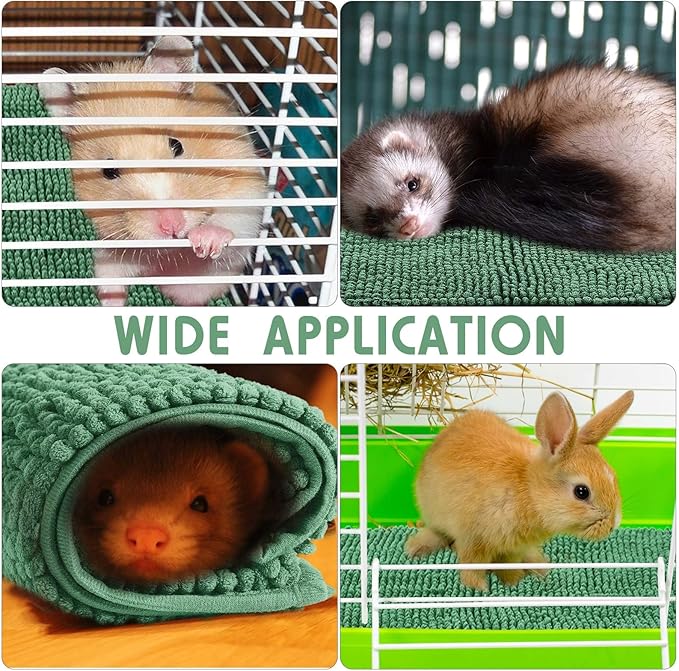 Amylove 4 Pcs Guinea Pig Cage Liner Guinea Pig Bedding Washable Fleece Pee Pads Reusable Small Animals Training Mat Small Animal Sleeping Bed for Bunny Hamster(Dark Green,16 x 24 Inch)-PawvioPets