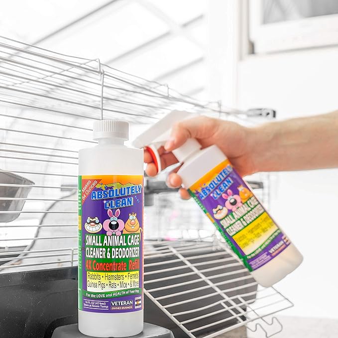 Amazing Small Animal Cage Cleaner - Just Spray/Wipe - Easily Removes Messes & Odors - Hamsters, Mice, Rats, Guinea Pigs, Ferrets - USA Made (16 oz Concentrate)-PawvioPets