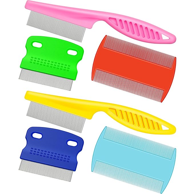 6 Pieces Pet Lice Combs Dog Grooming Flea Cat Tear Stain Comb for Removal Dandruff, Hair Stain, Nit(Pink, Yellow, Dark Blue, Green, Blue, Orange)-PawvioPets
