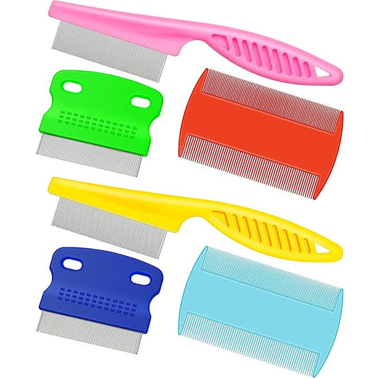 6 Pieces Pet Lice Combs Dog Grooming Flea Cat Tear Stain Comb for Removal Dandruff, Hair Stain, Nit(Pink, Yellow, Dark Blue, Green, Blue, Orange)-PawvioPets