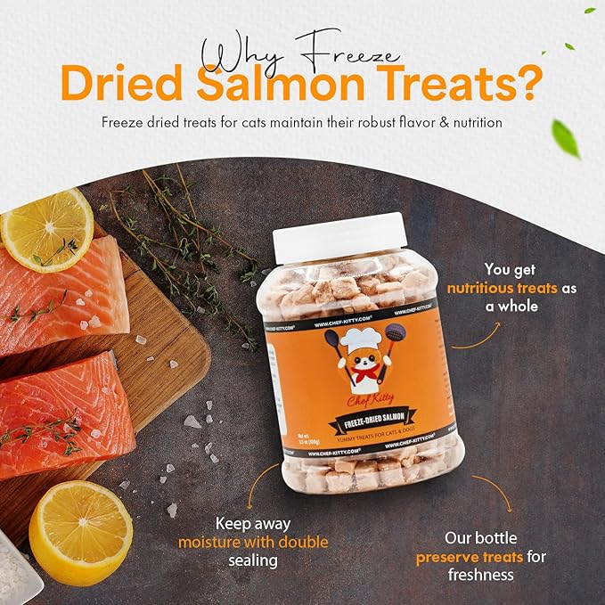 Freeze-Dried Salmon Treats for Cats & Dogs – 100% Wild Caught, Single Ingredient, High-Protein, Healthy Snack – No Additives or Preservatives – 5.3oz - Inspected & Tested in USA-PawvioPets