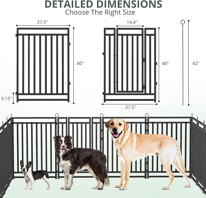 Dog Fence Outdoor Indoor, 40 Inch Height 24 Panels Dog Playpen for Large/Medium/Small Dogs Metal Dog Pen for Yard Camping and RV | Black-Silver-PawvioPets