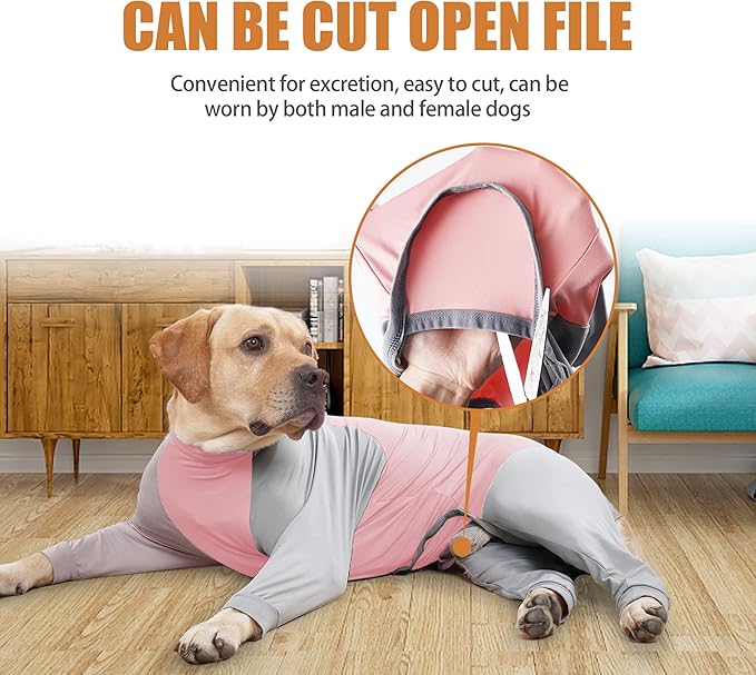 Dog Recovery Suit, Abdominal Wound After Surgery Wear, Prevent Licking Wounds, E-Collar & Cone Alternatives, Long Sleeve Postoperative Shirts Dog Bodysuit Prevent Shedding(Medium, Pink)-PawvioPets