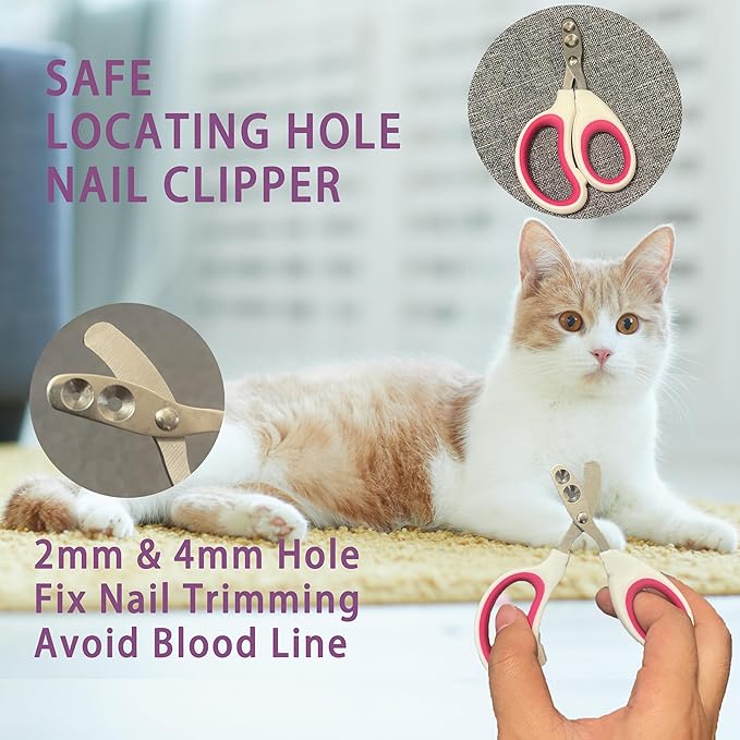 Cat Grooming Brush Kit 6 Tools - Deshedding & Dematting for Long/Short Hair, Self-Cleaning Slicker Brush with 6-in-1 Flea Comb for Cats & Kittens (Pink)-PawvioPets