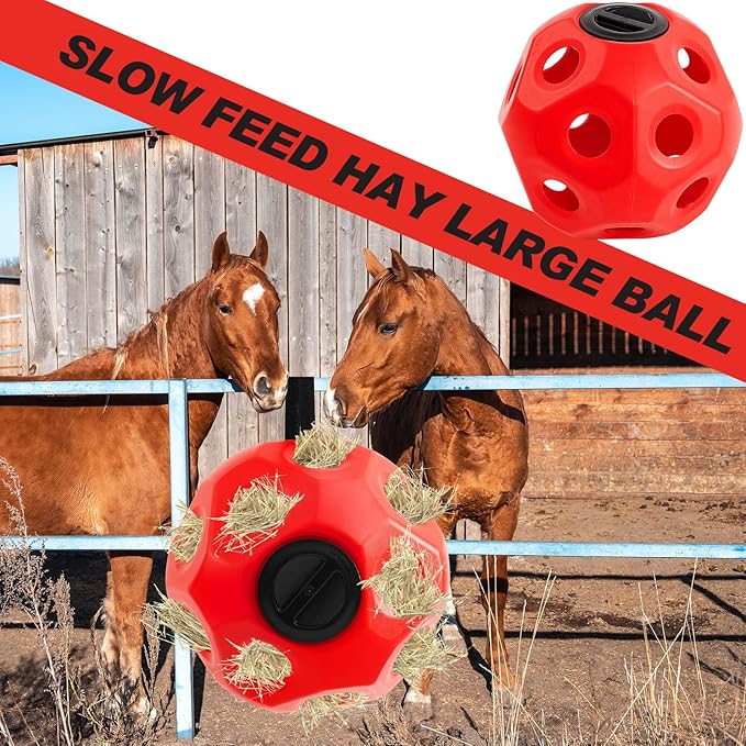 15.75" Hay Ball for Horse with Hanging Strap Slow Feed Horse Treat Ball Extra Large Hanging for Paddock Stall Stable Supplies(Red)-PawvioPets