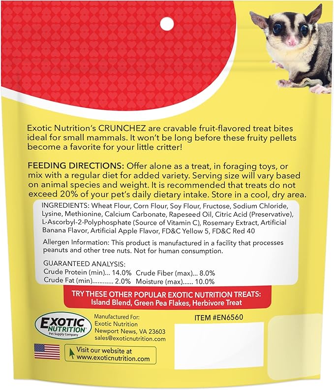 Crunchez Apple and Banana - Crunchy Fruit Flavored Treat Bites - Sugar Gliders, Squirrels, Marmosets, Prairie Dogs, Hamsters, Chinchillas, Exotic Birds, Rabbits, Guinea Pigs, Degus, Small Pets-PawvioPets