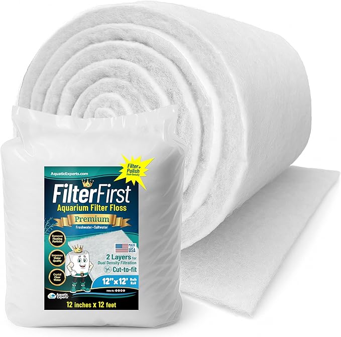 Aquatic Experts Aquarium Filter Floss for Fish Tank Filters - FilterFirst Aquarium Filter Pad - Media Roll for Crystal Clear Water, 3/4" - 1" Thick (12 Inch Wide, 12 Feet Long)-PawvioPets