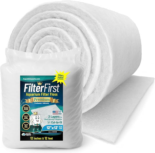 Aquatic Experts Aquarium Filter Floss for Fish Tank Filters - FilterFirst Aquarium Filter Pad - Media Roll for Crystal Clear Water, 3/4" - 1" Thick (12 Inch Wide, 12 Feet Long)-PawvioPets
