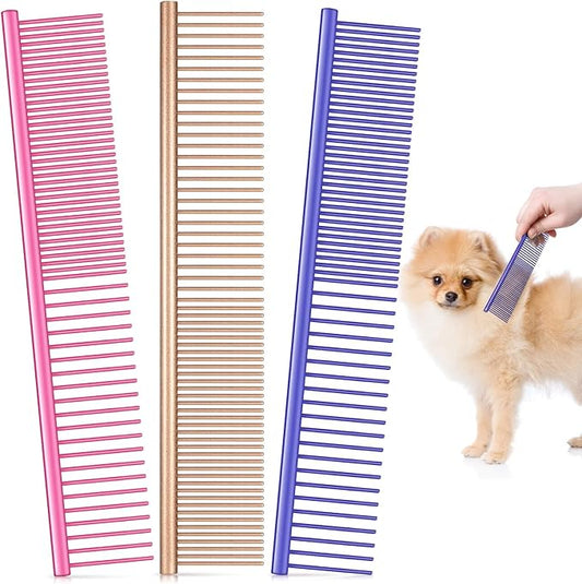 3 Pcs Stainless Steel Grooming Combs for Matted and Tangled Long Hair - Pet Guide Clippers for Dog and Cat-PawvioPets