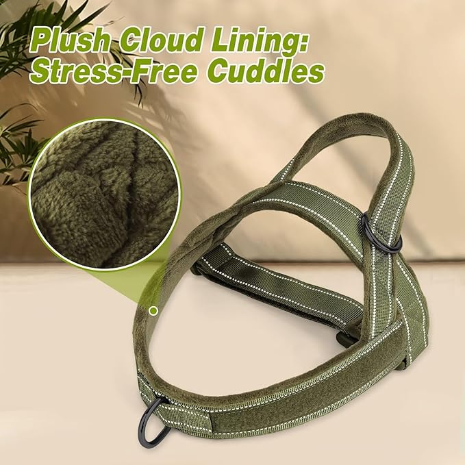 Forestpaw No Pull Dog Harness - Soft Flannel Padded Tactical Dog Vest Harness with Quick Release Buckle, Adjustable Reflective Pet Harness for Small Medium Dogs Walking Training,Green S-PawvioPets