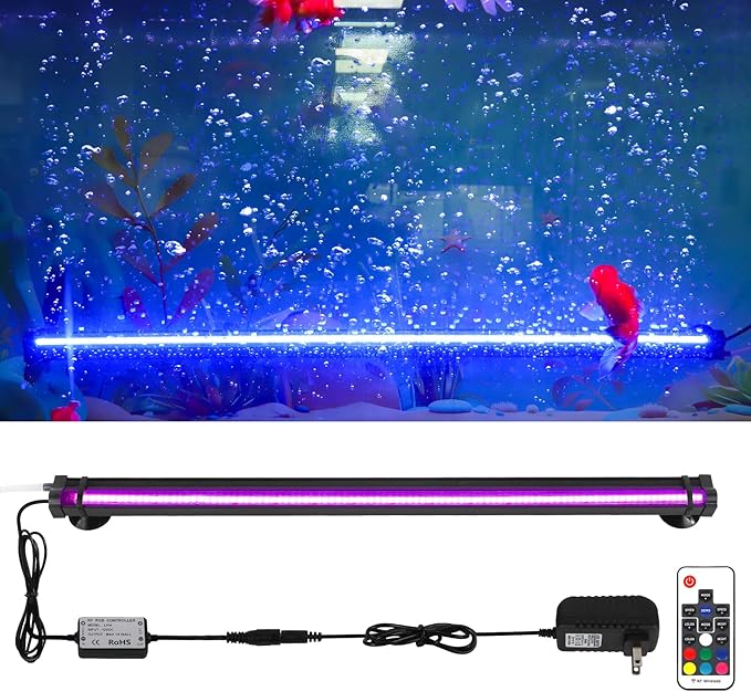 Bubbler Aquarium Fish Tank Decor: Submersible Aquarium Lighting with Oxygen Boost for Fish Lovers - Waterproof RGB Light Bar Bubble Wall for 30-35 Inch Saltwater Freshwater Fishes Tanks-PawvioPets