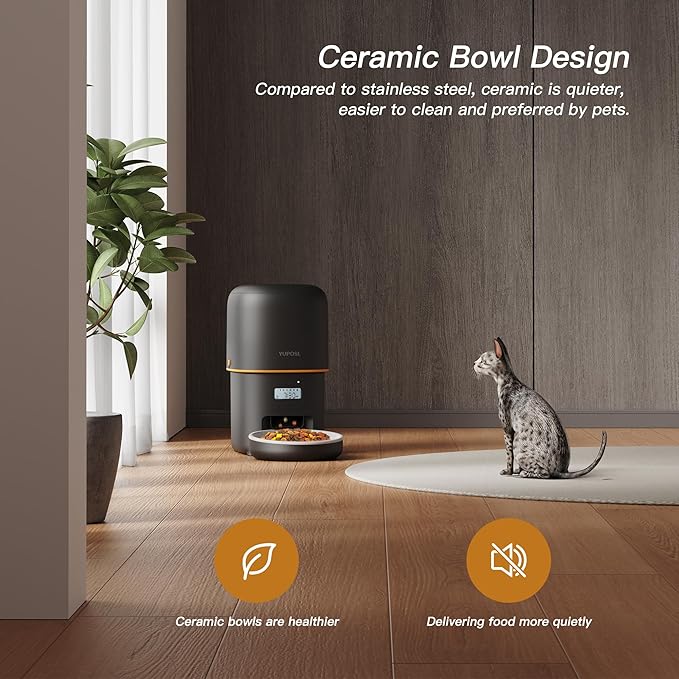 Automatic Cat Feeder - 2L Cat Food Dispenser, Timed Auto Pet Feeder with 180-day Battery Life, 1-6 Meals Per Day, 1-16 Portion, Ceramic Bowl, Desiccant Bag Keeps Dry Food Fresh, Also for Small Dogs-PawvioPets