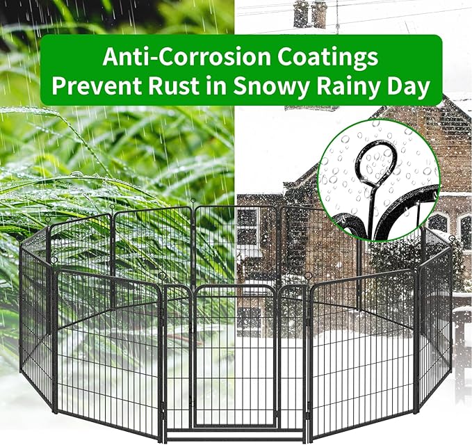 Dog Playpen Outdoor Extra Wide 12 Panels Heavy Duty Anti-Rust Coating-Strengthened Dog Fence 40" Height with Doors Portable for RV Camping Yard, Total 32FT, 79 Sq.ft, Snowy Black-PawvioPets