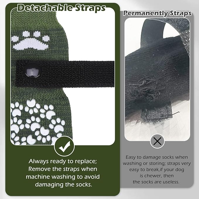 EXPAWLORER Anti Slip Dog Socks to Prevent Licking Paws, Shoes for Hot Pavement, Dog Booties for Small Medium Large Senior Dogs, Traction Control Boots & Paw Protectors for Hardwood Floors ArmyGreen-PawvioPets