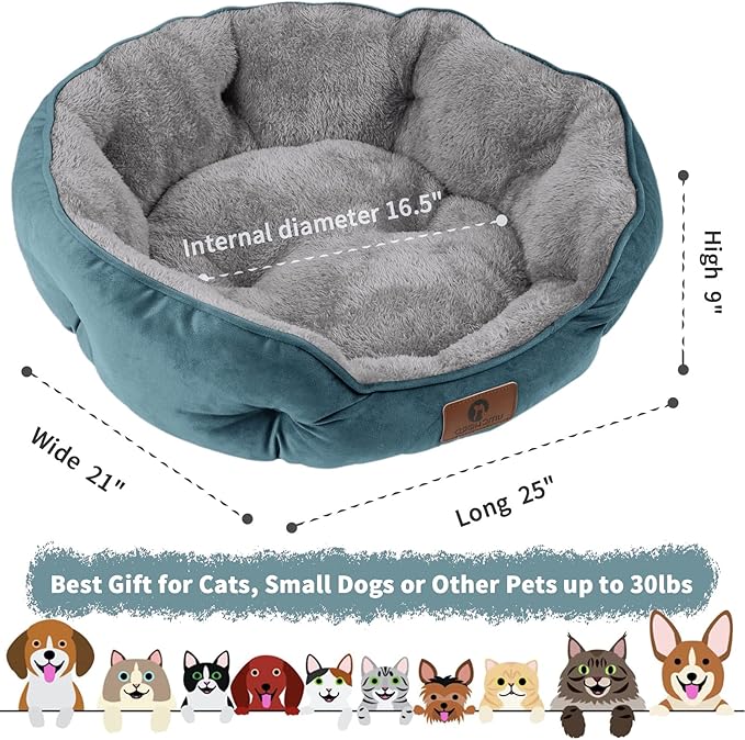 Asvin Medium Dog Bed for Medium Dogs, Cat Beds for Indoor Cats, Pet Bed for Puppy and Kitty, Extra Soft & Machine Washable with Anti-Slip & Water-Resistant Oxford Bottom, Teal, 25 inches-PawvioPets