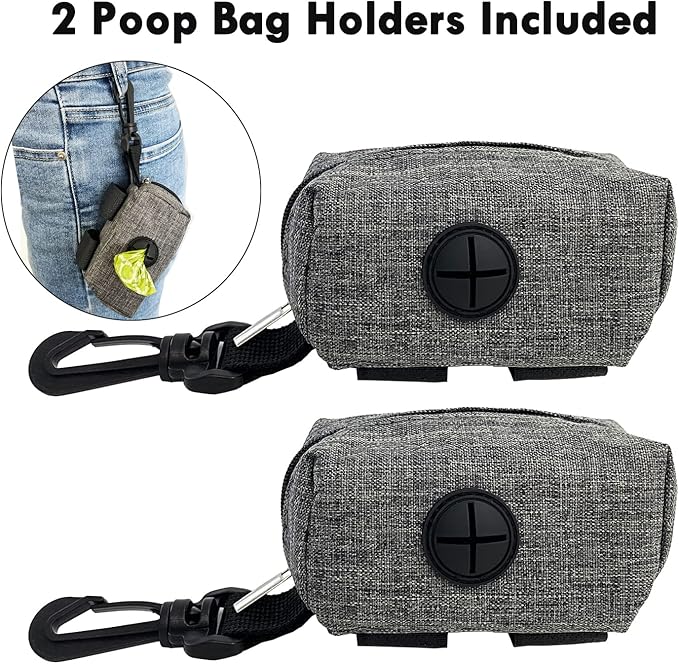 (2 Pack) Dog Poop Bag Holder for Leash,Doggie Waste Bag Dispenser Small Doggy Poop Bag Zipper Pouch with Carabiner Clip, Leash Attachment Holder for Pet Puppy Poop Bags-PawvioPets