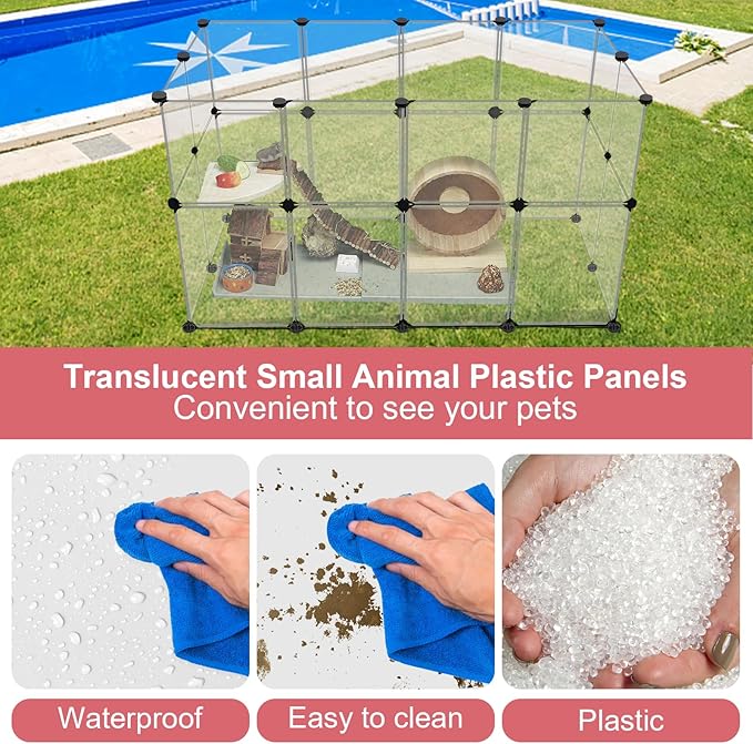 24 Panels Portable Small Animals Playpen,48"x 24"x 28" Transparent Pet Playpen,Portable Plastic Enclosure,Puppy Play Pen for Indoors Outdoor Pet Fence for Guinea Pigs,Bunny,Ferrets,Hamsters,Hedgehogs-PawvioPets