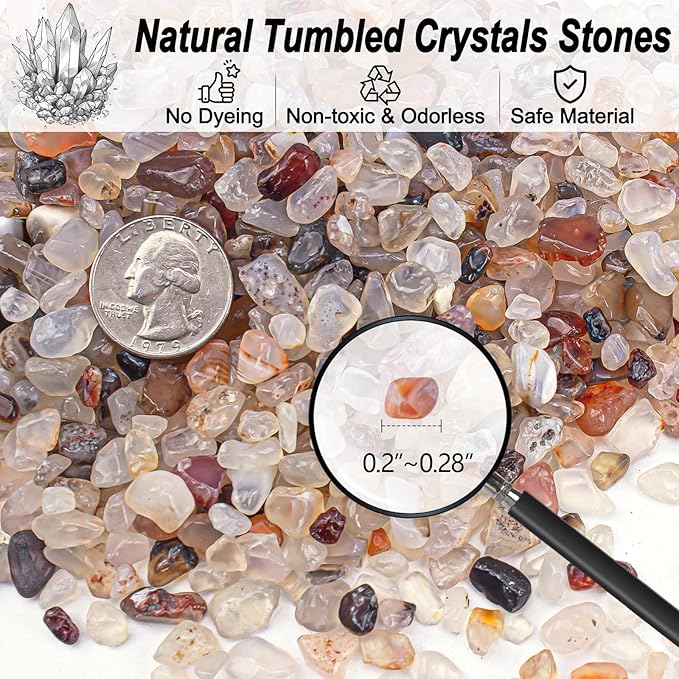 Crystal Chips Polished Crushed Quartz Vase Filler, 0.88 Lb Irregular Shaped Aquarium Gravel Rocks Carnelian Tumbled Gemstones Pebbles for Aquarium, Vase Fillers, Succulent Plants Decor-PawvioPets