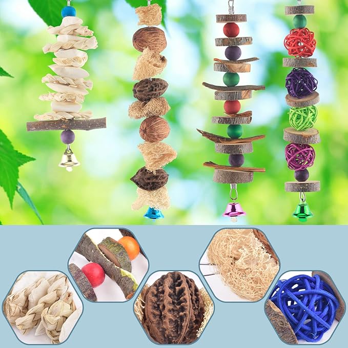 Bissap Bird Chew Toys, 5 Packs Parakeet Natural Wood Toys Parrot Hanging Cage Toy Bird Perch Stand for Small Bird Conure Cockatiel Parrotlet Lovebird Budgie-PawvioPets