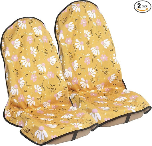 Car Seat Cover Protector Front Seats,for Gym Workout,Running,Swimming,Beach and Hiking,Waterproof Sweat Towel Bucket Seat Covers for Cars SUV Trucks (Chamomile and Yellow, 2Pcs)-PawvioPets