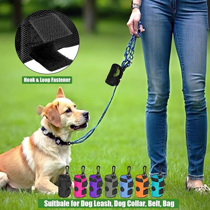 2 Pack Dog Poop Bag Holder for Leash Attachment - Waste Bag Dispenser for Leash - Fits Any Dog Leash - Portable Set with Hand Free Holder Metal Carrier, Black Round Shape-PawvioPets