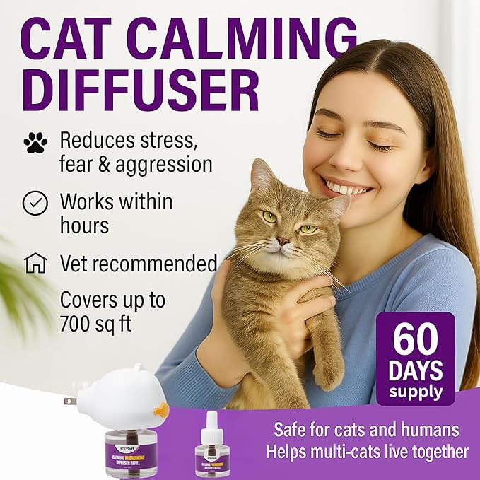 Cat Calming Pheromone Diffuser 4 Pack Cat Calming Diffuser Refills Anxiety Relief Comfort for Cats Reduce Fighting Spraying and Scratching 120 Days Long Lasting Serenity-PawvioPets
