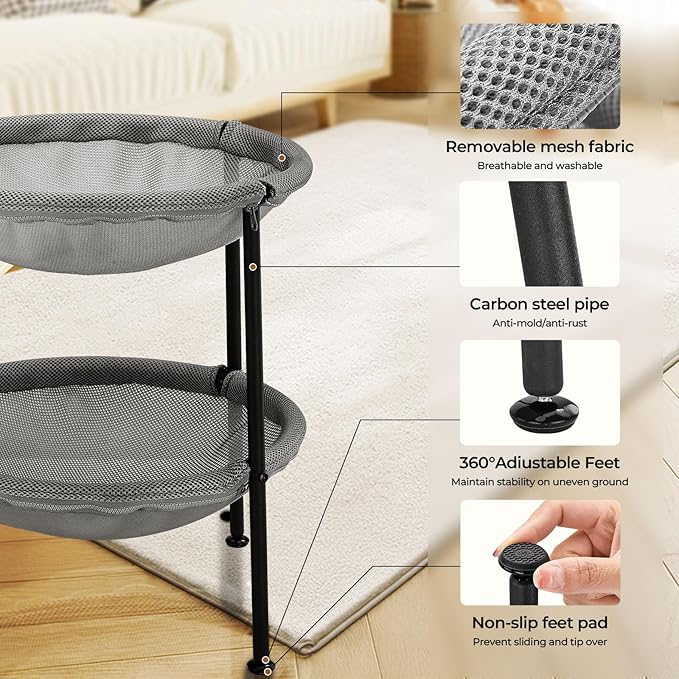 Double Cat Hammock Bed，Elevated and Raised Cat Beds for Indoor and Large Cats-PawvioPets