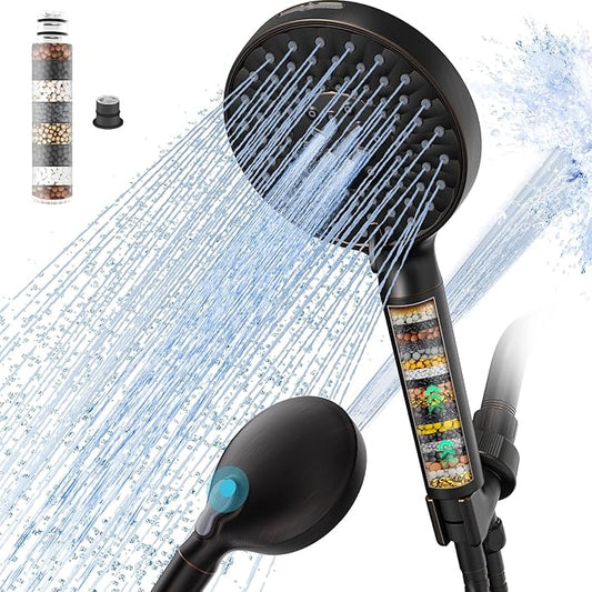 Filtered Shower Head with Handheld, High Pressure 9 Spray Mode ORB Showerhead with Filters, detachable shower head,Water Softener Filters Beads for Hard Water - Remove Chlorine-PawvioPets