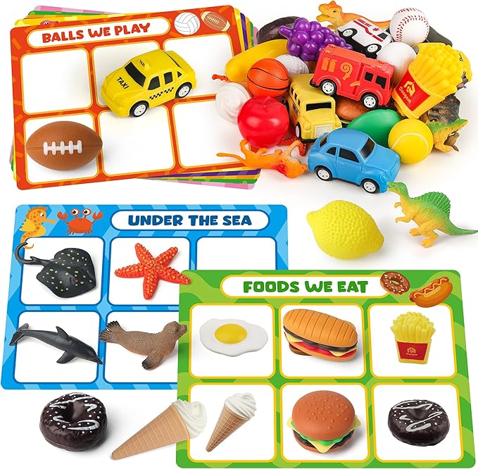 Coogam Sorting Toy for Toddlers, Animals Dinosaurs Fruits Vehicles Foods Fishes Balls Farm Playset, Fine Motor Montessori Game Preschool Educational Learning Gift for Year Old Kids-PawvioPets