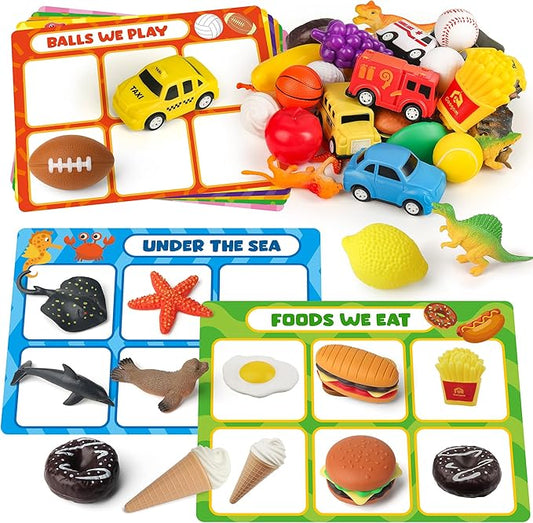 Coogam Sorting Toy for Toddlers, Animals Dinosaurs Fruits Vehicles Foods Fishes Balls Farm Playset, Fine Motor Montessori Game Preschool Educational Learning Gift for Year Old Kids-PawvioPets