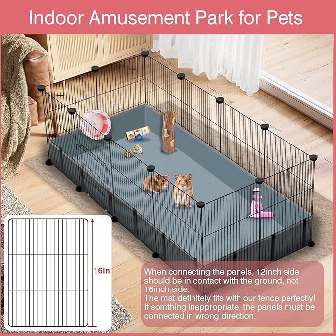 12 Panels Small Animal Playpen,Pet Playpen with Waterproof Mat,C&C Cage for Guinea Pigs,Puppy Play Pen,Bunny Playpen,Indoor Outdoor Portable Metal Wire Yard Fence-PawvioPets