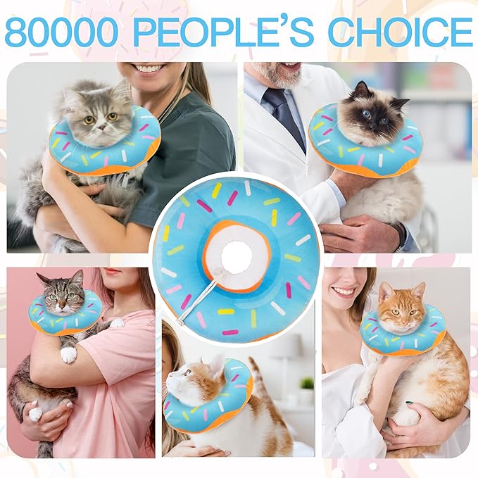 Cat Cone Collar Soft, Cute Cat Donut Collar After Surgery, Adjustable Kitten Recovery Cones to Stop Licking, Lightweight Neck Elizabethan Collars for Cats Kittens (Blue, Large)-PawvioPets