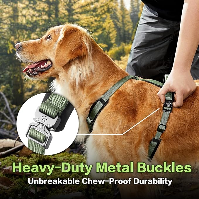 CLEPAWS Dog Harness for X-Large Dogs, No Pull Dog Harness Easy Walk with Metal Hardware, Ergonomic Y-Shaped Design, Soft Padding, Padded Handle, Durable High-Tensile Nylon (Evergreen, XL)-PawvioPets