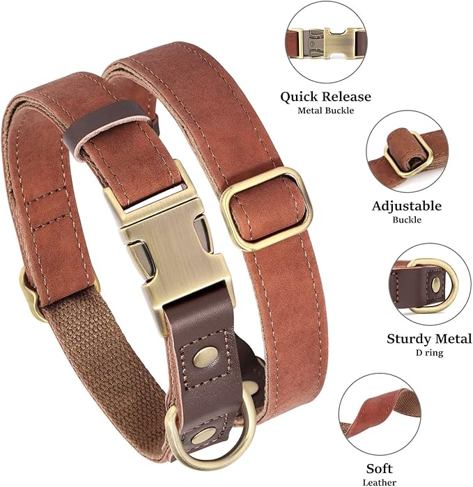 Didog Soft PU Leather Dog Collars for Small Dogs,Classic Adjustable Dog Collars with Quick Release Metal Buckle,Easy Clean and Comfortable with Nylon Lining,Brown,S Neck 10-15"-PawvioPets