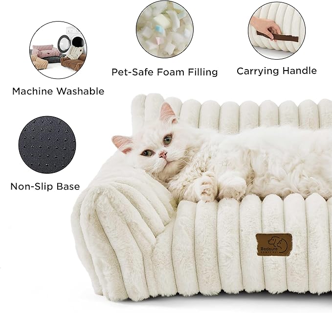 Bedsure Cute Dog Couch for Large Dogs- Fluffy Pet Sofa, Dog Couch Bed with Removable, Washable Cover, Supportive Pet Bed, 36inch, Cream-PawvioPets
