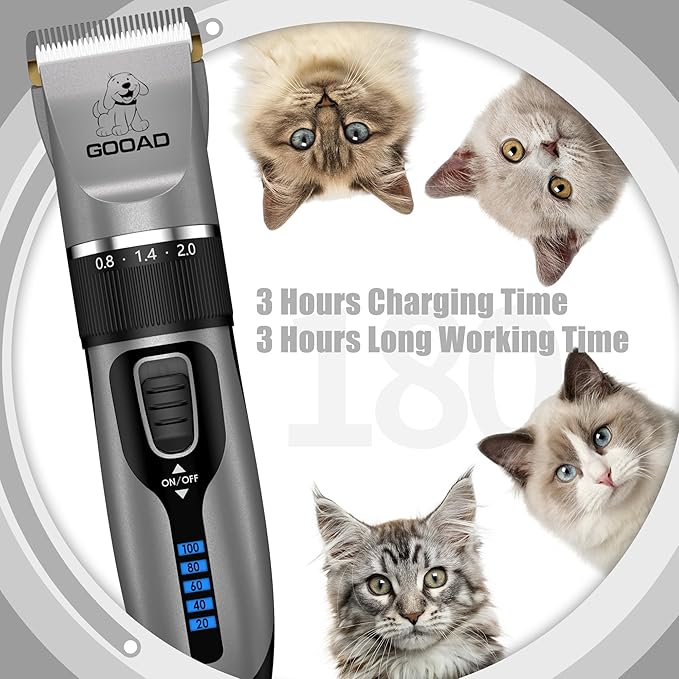 Cat Clippers, Professional Cat Grooming Kit, Cordless Cat Grooming Clippers for Thick Coats, Cat Hair Trimmer, Low Noise Cat Shaver Clippers, Quiet Pet Hair Clippers Tools for Cats Dogs (Gray)-PawvioPets