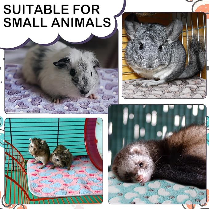 4 Pcs Waterproof Guinea Pig Blankets Washable Small Animal Fleece Bedding Absorbent Guinea Pig Cage Liners Reusable Pet Pee Pad Sleep Mat Pad Cover for Hamster Ferret (Heart Pattern,24 x 47 Inch)-PawvioPets