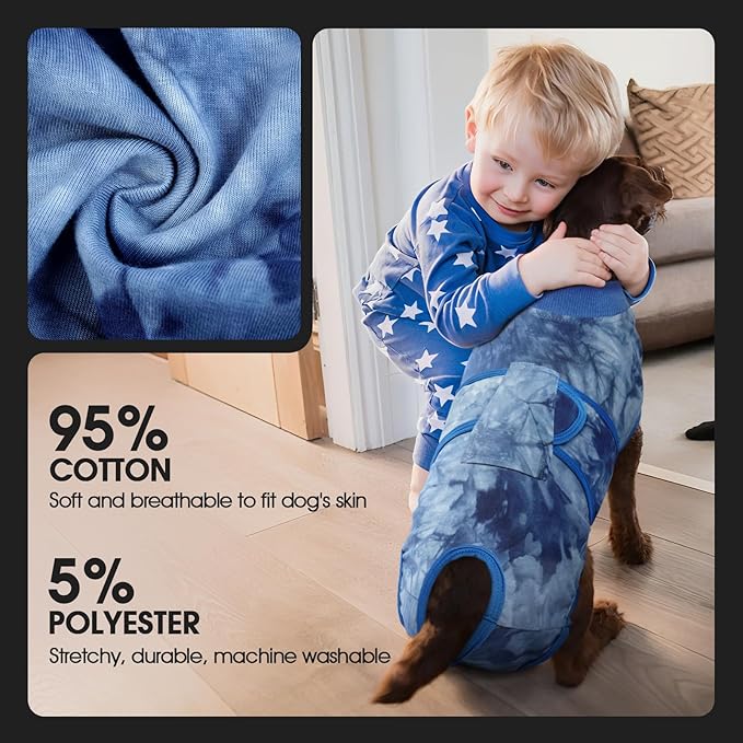 FUAMEY Recovery Suit for Dogs After Surgery,Soft Breathable Dog Bodysuit E-Collar & Cone Alternative Surgical Suit,Male Female Dog Neuter Spay Suits Anti Licking Wounds Onesie Blue Tie Dye XL-PawvioPets