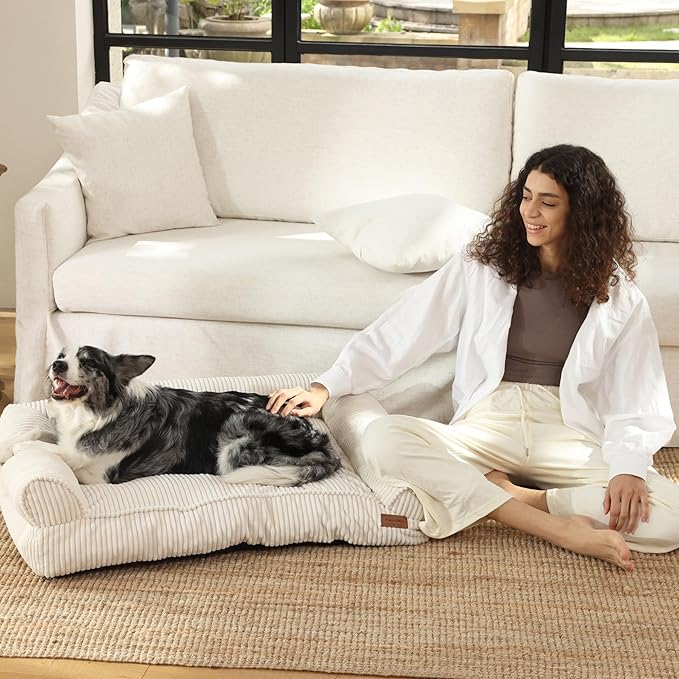 FUKUMARU Cute Dog Bed, Fluffy Pet Bed with TPU Layer Keeping Lining Dry, Dog Couch Medium Size Dogs Easy to Care, Warm Cat Bed with Removable Zipper Cover, 36inch, Large, Cream-PawvioPets