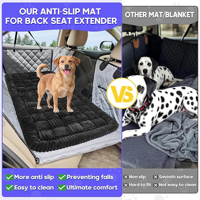 Dog Car Bed Mat, Non-Slip Backseat Extender Pet Blanket, Plaid Dog Bed for SUVs, Sedans & Trucks, Chew-Resistant Travel Pad for Dogs, Easy Clean & Scratch-Proof & Comfort (50"x24.6") Black-PawvioPets